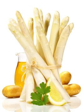 White Asparagus with Potatoes isolated on white Background