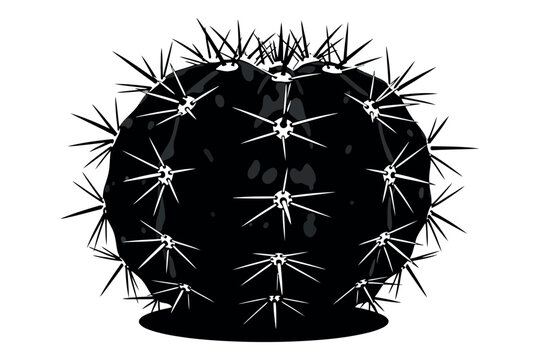 Silhouette of a prickly cactus plant against a white background
