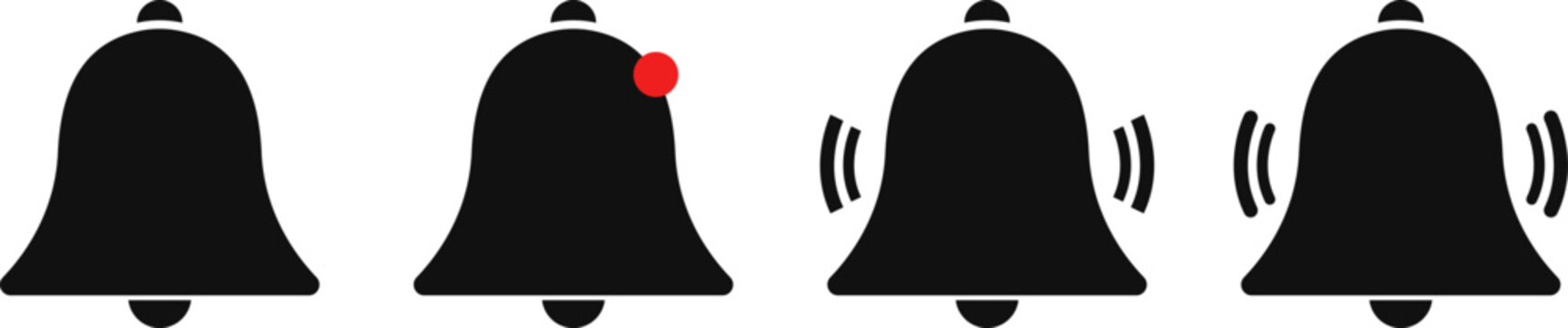 Notification bell icon set with alert and ringing states