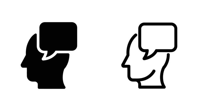 Head silhouette with square speech bubble icon communication concept silhouette communication dialogue conversation thinking