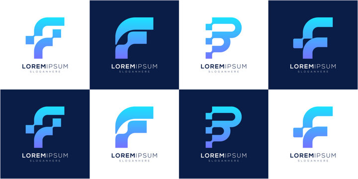 Clean Letter F Tech Logo Design Template. Data Network and Software Development Concept. Geometric abstract vector icon symbol gradient.