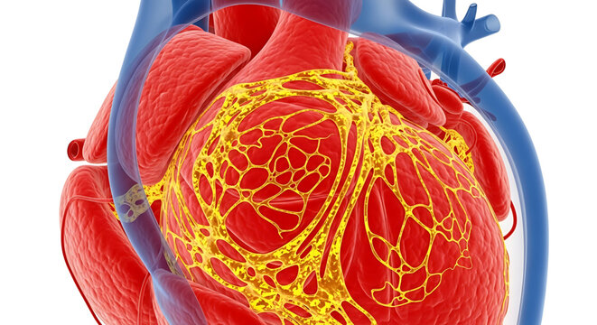 A detailed illustration of a human heart showing its internal structure and blood vessels.