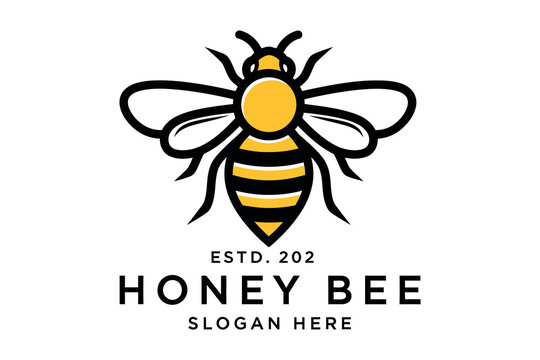 Stylized honey bee logo with text a sweet and buzzing design