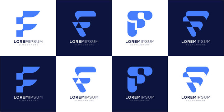 Collections of Letter F Tech Logo Design Template. Data Network and Software Development Concept. Geometric abstract vector icon symbol gradient.