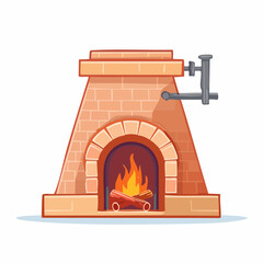Fototapeta premium Brick Fireplace with Burning Logs