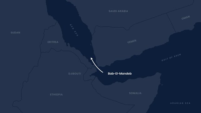 Map Animation Highlighting Bab El Mandeb Strait With Animated Arrow Line Showing Strategic Maritime Route And Navigation Flow 4K