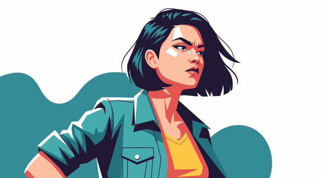 Determined Woman, Confident Expression, Modern Style, Graphic Illustration