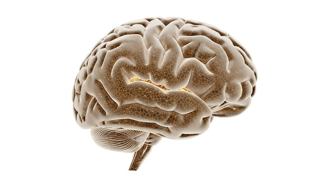 A detailed illustration of a human brain on a white background