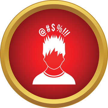 Person's head icon showing frustration, anger, and profanity with symbols in a red circle