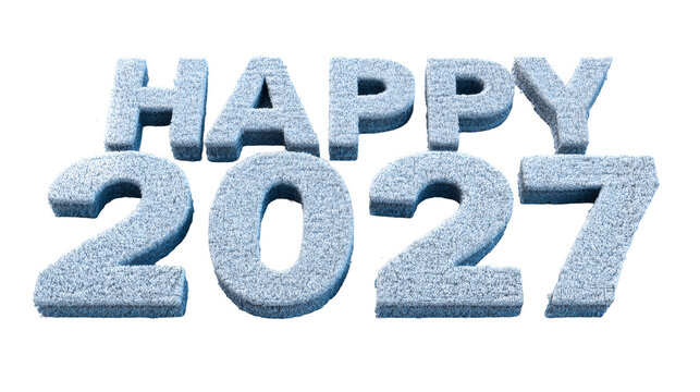 Foam letters "Happy New Year 2027" with soft rounded texture, isolated on a white background