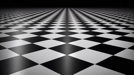 Naklejka premium Black and white checkered floor, geometric pattern background, optical illusion, perspective design