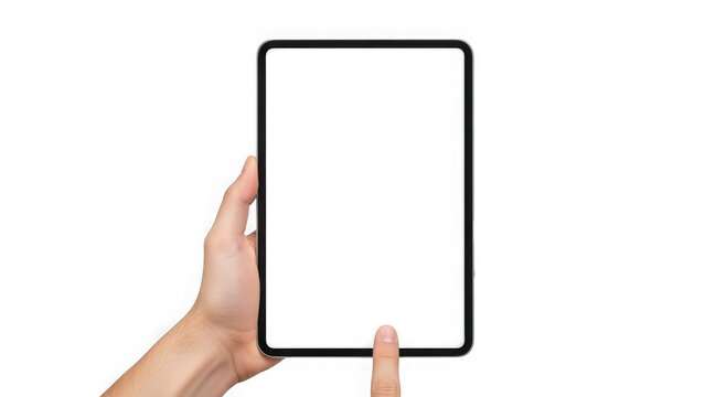 Hand holding tablet device isolated on transparent background isolated on transparent background