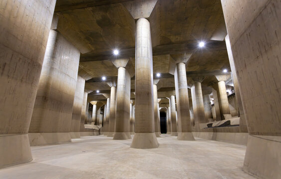 world's largest underground flood water diversion facility in Metropolitan Area Outer Underground Discharge Channel also known as G-Cans Project in Saitama prefecture, japan near tokyo