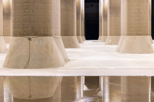 world's largest underground flood water diversion facility in Metropolitan Area Outer Underground Discharge Channel also known as G-Cans Project in Saitama prefecture, japan near tokyo