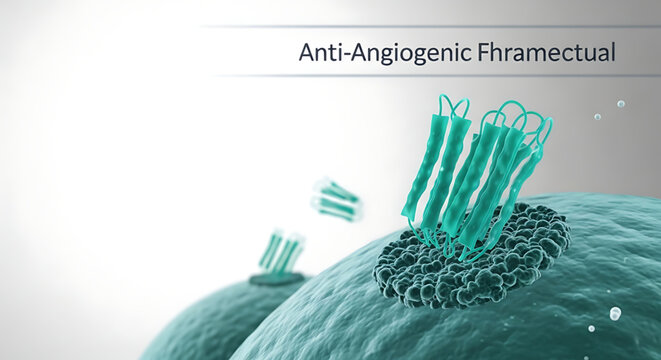 A medical illustration of anti-angiogenic therapy targeting cancer cells and inhibiting tumor growth