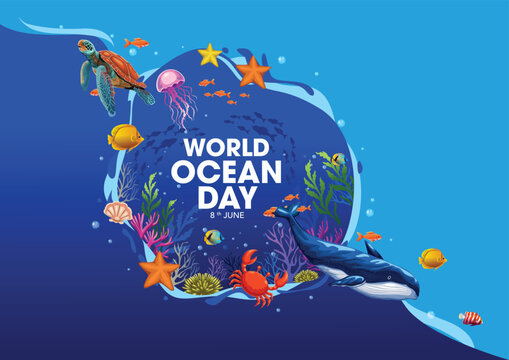  save our oceans.june 8 World oceans day design with Whale. abstract vector illustration design
