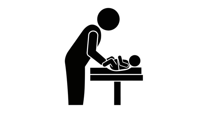 Silhouette of a person changing a baby on a changing table icon