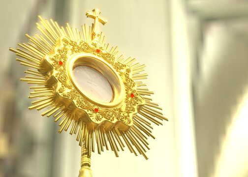 Jesus Cristo no ostens&oacute;rio. Sacramento da Eucaristia. Corpus Christi - Ilustra&ccedil;&atilde;o 3D