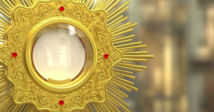 Jesus Cristo no ostens&oacute;rio. Sacramento da Eucaristia. Corpus Christi - Ilustra&ccedil;&atilde;o 3D