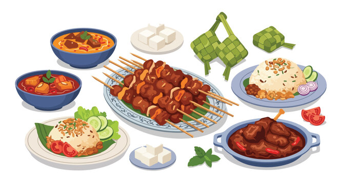 Assorted Indian Cuisine Dishes and Skewers.