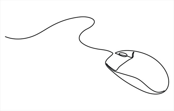 Continuous line art illustration of computer mouse with cord symbolizing technology digital communication navigation and minimalist design