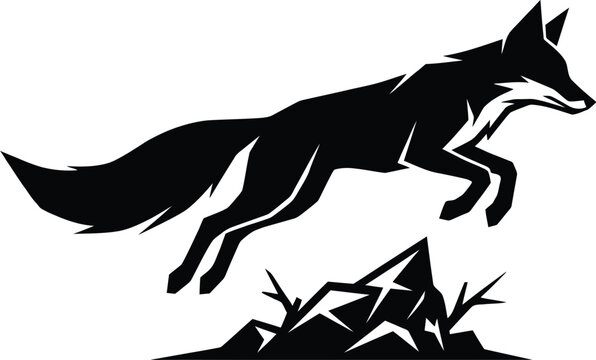Stylized vector illustration of a jumping fox silhouette featuring sharp clean lines and a dynamic athletic pose for modern design