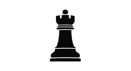 A stark black silhouette depicts a chess rook a strategic game piece isolated on white high quality professional © Pvect02