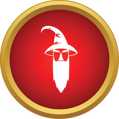 Fototapeta premium White wizard with pointed hat and beard in a golden framed red circle