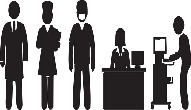 Multiple Angular Viewpoints for Virtual Doctor Consultation Vector Silhouette Set