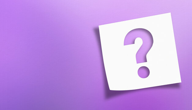 Note paper with question mark on panoramic purple background