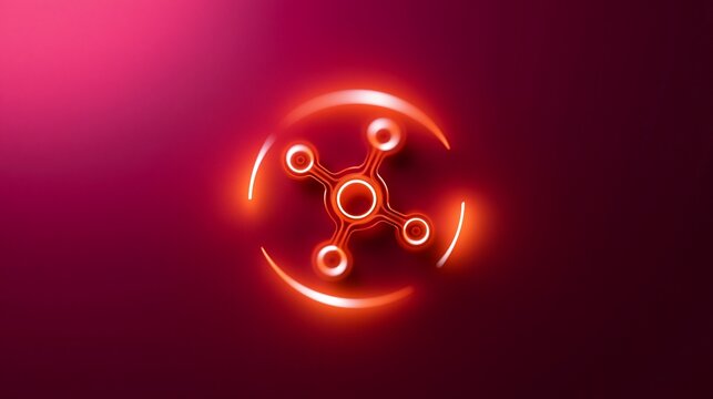 Leuchtendes rotes Neon-Zahnrad-Symbol auf dunklem rotem Hintergrund