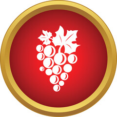 Naklejka premium White grape icon featuring leaves in a red circle with a gold frame