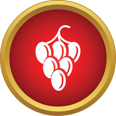 Naklejka premium Grapes icon featuring white fruit silhouette on a red circular background with a gold border