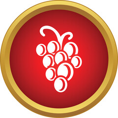 Naklejka premium Grapes cluster displaying as a white icon within a red round frame with gold border