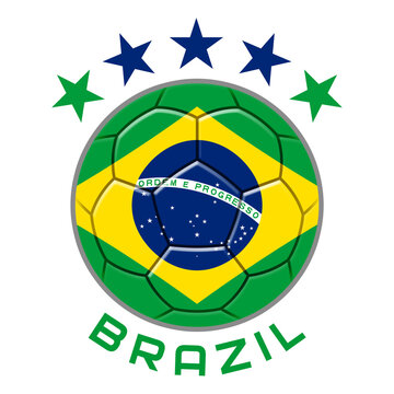 Brazil Soccer Ball.  Football Concept. National Team Flag. PNG illustration isolated on transparent background.