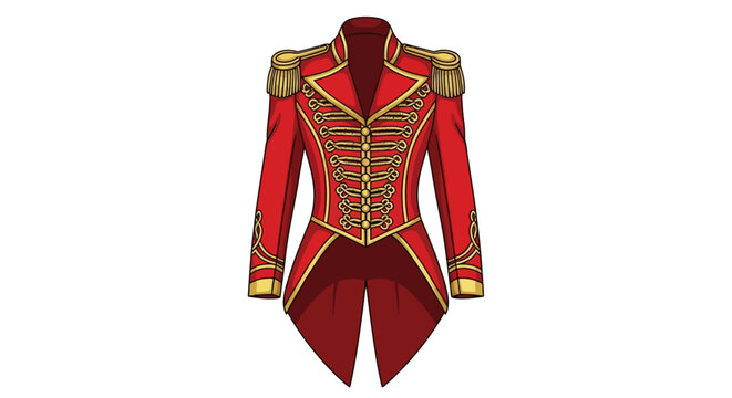 Bold red circus ringmaster jacket with gold embellishments and epaulettes