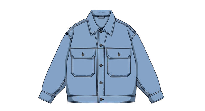 Stylish blue jean jacket in flat design with front pockets and button details