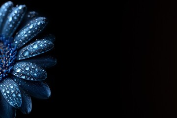 Naklejka premium Blaue Blume mit Wassertropfen auf den Blütenblättern vor dunklem Hintergrund in dramatischer Beleuchtung