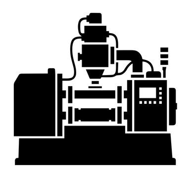 Horizontal Injection Molding Machine Silhouette Vector Icon for Plastic Manufacturing Industrial Factory Production and Engineering Process Design