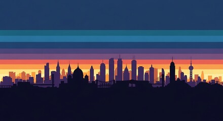 Obraz premium City skyline at colorful sunset time.