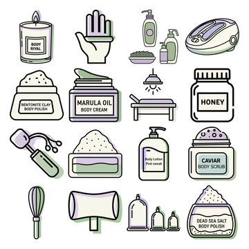 Line Art Wellness Icons or Outline Bodycare Graphics