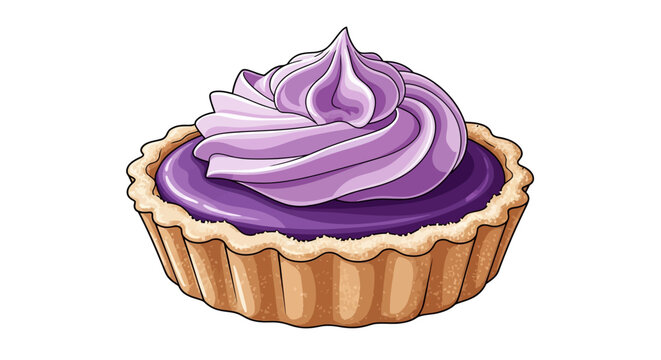 Delicious purple cream tart with swirled frosting on crusty pastry base