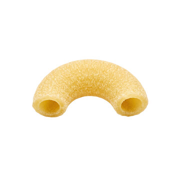 Single uncooked elbow macaroni pasta on transparent background