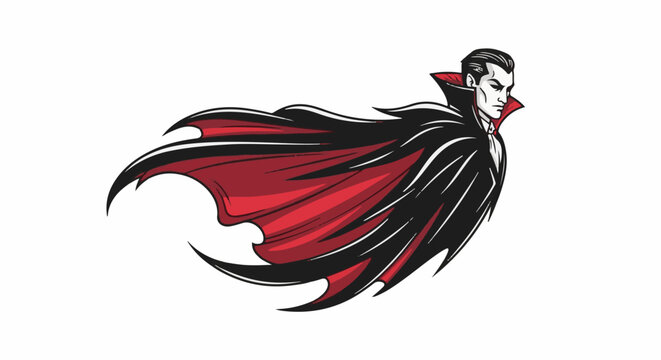 Stylized illustration of a vampire in a flowing crimson and black cape