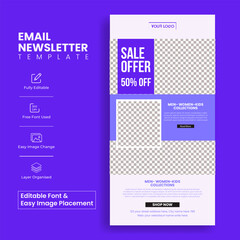 Fototapeta premium Modern ecommerce email newsletter template and retail sale UI interface layout design collection for fashion landing page, website header, and newspaper style promotional marketing campaign