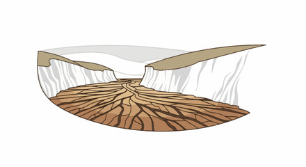 Obraz premium Stylized illustration of a desert canyon with cracked earth and distant hills