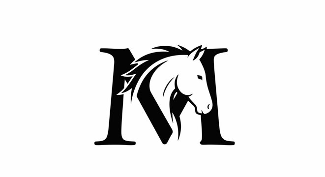 Stylized black letter M merges with a white horse head and mane