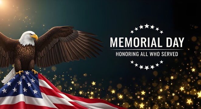 American flag with the text Memorial day.

