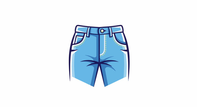 Stylized blue denim shorts with pockets and a button closure