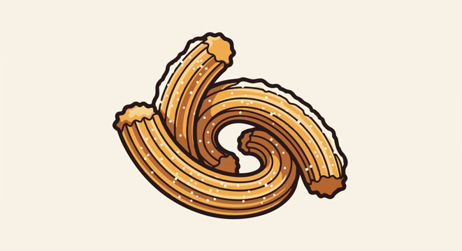 Stylized illustration of golden-brown churros, dusted with sugar, forming a swirling pattern